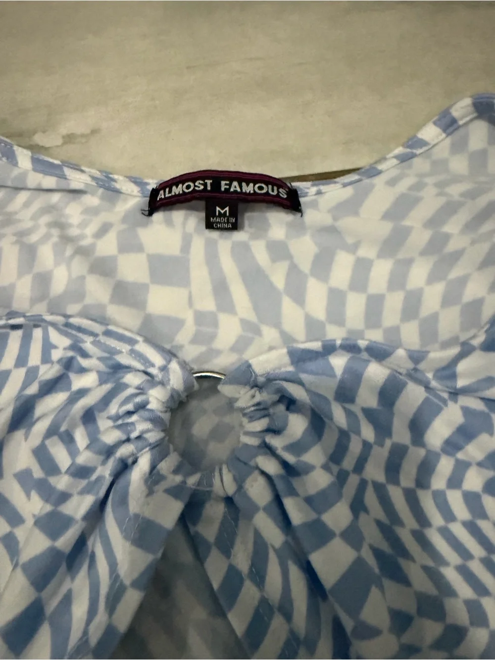 Almost Famous Light Blue & White Geometric Long-Sleeve Bodysuit - Kids